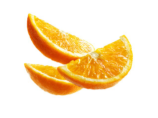 flying orange half slices on clipping path transprent