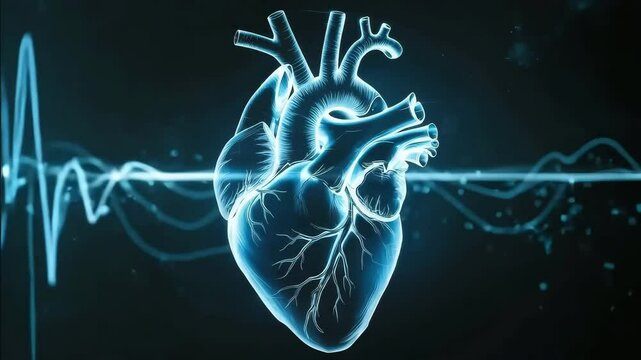 Animated digital human heart beat with pulsating wave background for science medical health cardiology projects. - Powered by Adobe