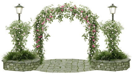 3D Rendering of Elegant Garden Archway with Floral Details