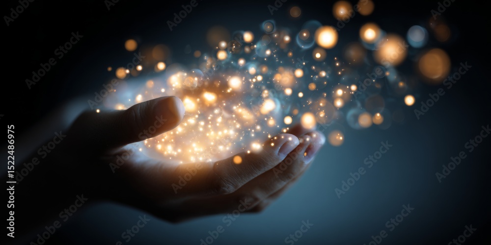 Aufkleber creative vision and imagination represented through glowing orbs and sparkling lights held in a hand