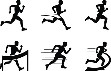 Obraz premium Running silhouettes vector illustration of marathon runner sprint athletes for sport competition design editable stock vector illustration