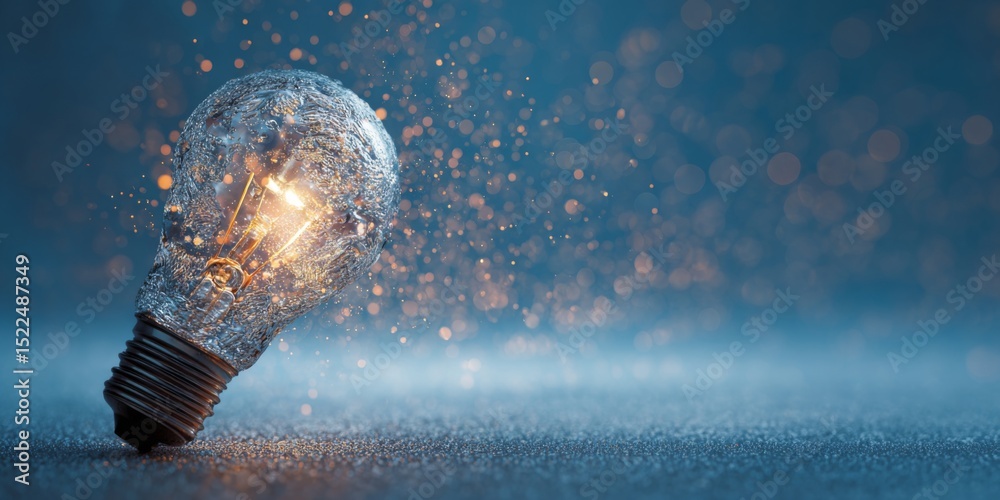 Poster captivating light bulb glowing brightly amidst a backdrop of radiant sparks and a blurred blue gradi