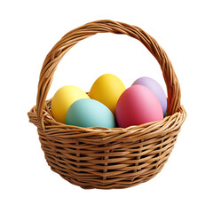 PNG Pastel Easter Eggs in Woven Basket Spring Holiday Symbol against transparent Background