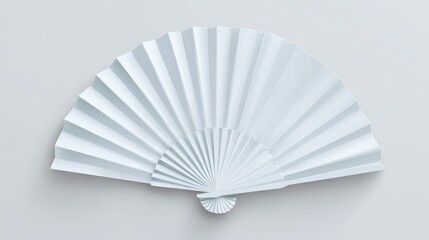 Ultra quality image of white folding hand fan mockup isolated, flat papercut style. isolated with white shades.