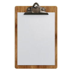 Wooden clipboard with paper isolated on transparent background