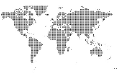 Squire shape dotted world map showcasing global land with a geometric pattern. Ideal for modern business infographics or web design.