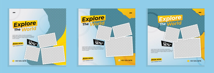 Set of Holiday Travel promotion web banner template design for social media. Travel tourism business marketing promotion banner, flyer, post or poster with abstract graphic backgroun logo and icon.