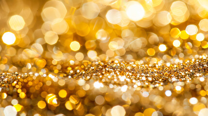 Golden glitter background with shimmering bokeh effect creating a festive atmosphere