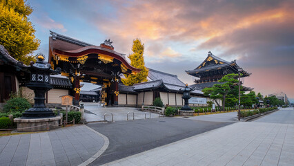 Higashi Honganji temple with beautiful foliage in autumn in Kyoto, Japan