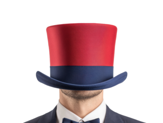Eye-catching tall hat worn by a dapper man in formal attire