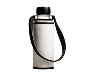 Durable water bottle with strap for outdoor activities and travel on a transparent background, cut out