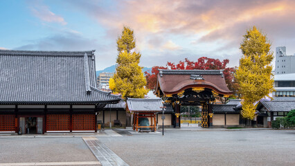 Higashi Honganji temple with beautiful foliage in autumn in Kyoto, Japan
