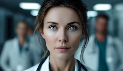 Fototapeta premium A focused healthcare professional in a hospital setting, symbolizing dedication and expertise in medicine.