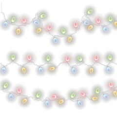 png glowing christmas garland with yellow light red ribbon green lamp neon celebration background vector holiday card bright border festive decor

