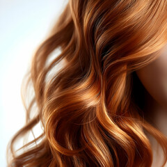 Fototapeta premium Close-up of luxurious wavy hair with vibrant auburn color, showcasing beautiful texture and shine.