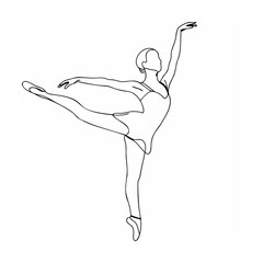 Elegant continuous line drawing of a ballerina in motion with a beautiful pose