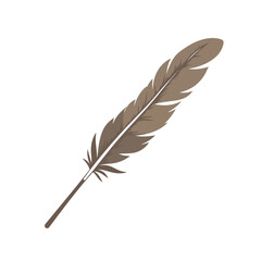 Obraz premium Single brown feather quill pen isolated on white background. Detailed feather quill with a thin wooden stick.