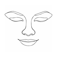 Minimalist line art illustration of a serene female face with closed eyes on white background