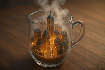 Miniature Cityscape in Coffee Mug Generative AI