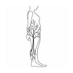 Silhouette of a human form with a tree depicted inside symbolizing growth and connection