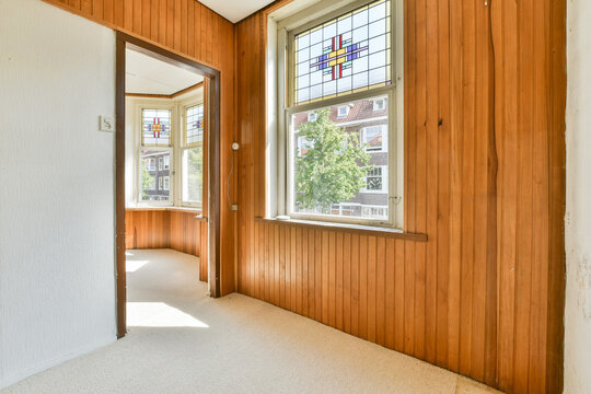 Sunlit Corner Room with Stained Glass Windows
