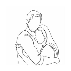Minimalist one line drawing of couple embracing expressing love and affection