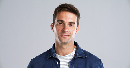 Space, fashion and man in portrait with confidence, aesthetic mockup and white background. Male...