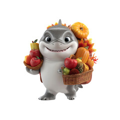 Adorable Cartoon Shark Carrying Autumn Harvest Basket