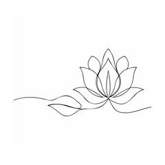 Minimalist line drawing of a lotus flower in black and white suitable for graphic design
