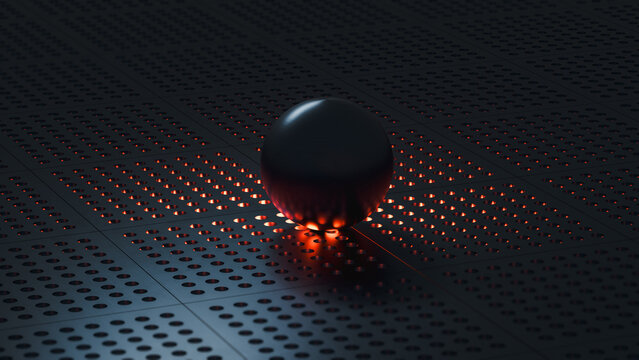 Innovative technology background with glowing orb on patterned surface