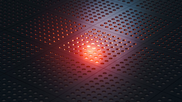 Vibrant technological abstract pattern with glowing elements in 3D