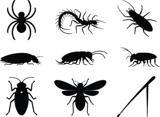 Vector illustration of insect pests silhouette collection for pest control and extermination service editable stock vector illustration