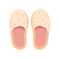 Fototapeta premium Soft terry cloth slippers with floral pattern. Cozy and comfortable home slippers ideal for relaxing evenings.