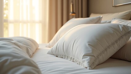 Comfortable white bedding pillows hotel bedroom interior design ideas