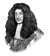 Portrait of King Charles II of England in vintage stipple engraving style isolated on transparent background