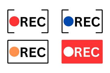 Set of four 'rec' recording icons in different styles 