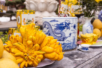 Ceremonial display of Buddha hand in Vietnam
