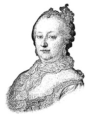 Portrait of Empress Maria Theresa in vintage stipple engraving style isolated on transparent background