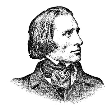 Portrait of Hungarian composer Franz Liszt in vintage stipple engraving style isolated on transparent background