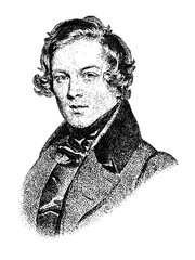 Portrait of German composer Robert Schumann in vintage stipple engraving style isolated on transparent background