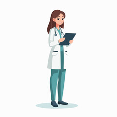 Cartoon female nurse writing on clipboard – flat hospital worker character