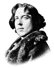 Portrait of Irish author and playwright Oscar Wilde in vintage stipple engraving style isolated on transparent background