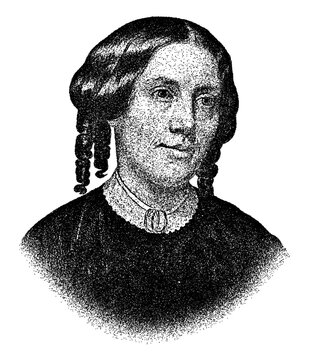 Portrait of American writer and abolitionist Harriet Beecher Stowe in vintage stipple engraving style isolated on transparent background