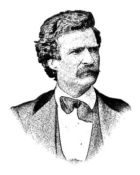 Portrait of American author Mark Twain in vintage stipple engraving style isolated on transparent background