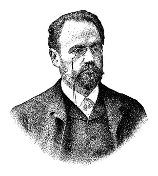 Portrait of French writer &Eacute;mile Zola in vintage stipple engraving style isolated on transparent background