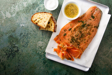 Traditional salted salmon with mustard sauce © marysckin