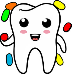 Dental care logo vector illustration with tooth, teeth and toothpaste