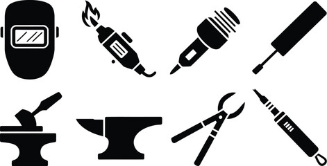 A vector illustration set of a knife and fork and a makeup brush, symbolizing various tools and instruments