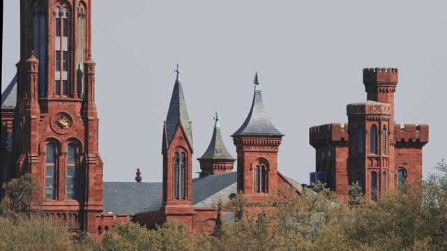 Red Brick Castle with Towers and Spires