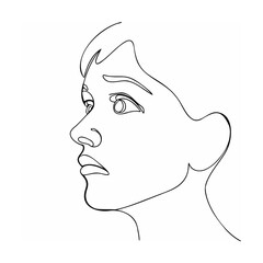 Minimalist one line drawing of a woman's face expressing thoughtful or anxious feelings